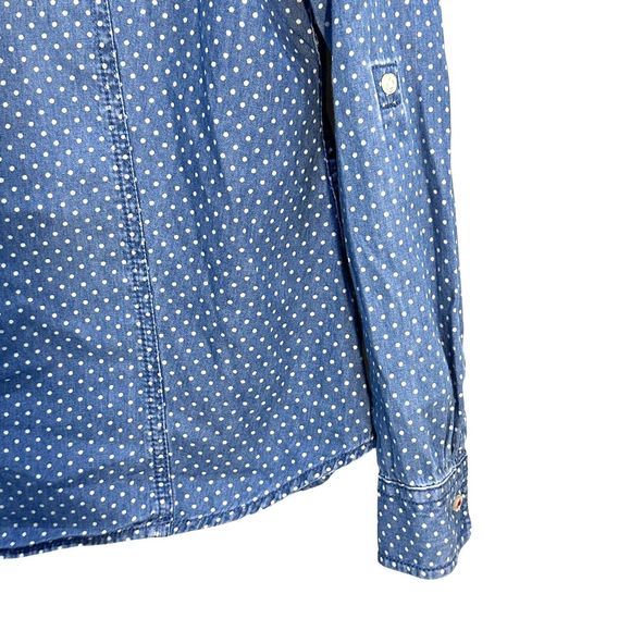 TALBOTS Women Blue Polka Dot 100% Cotton Denim Button-Up L/S Shirt Petites Sz 8P - Picture 6 of 10